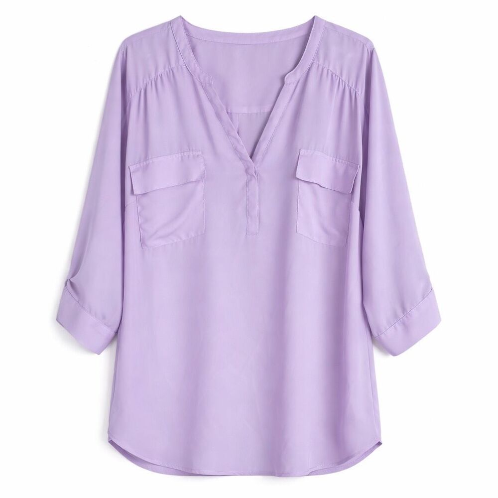 Torrid Lilac Purple Harper Blouse Roll Tab Sleeve Pullover Work Top Women 6